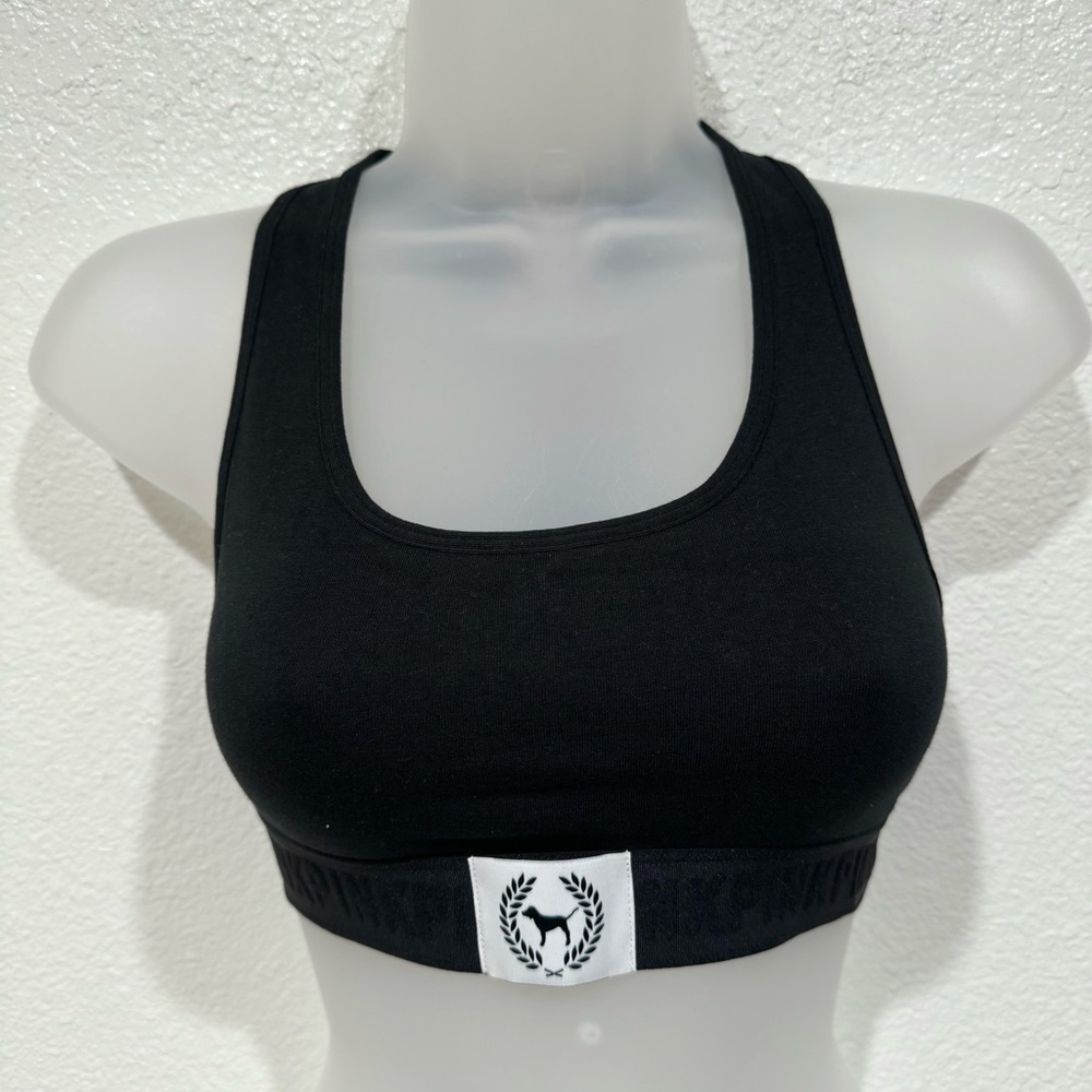 NEW victoria’s secret black logo workout athletic yoga gym racerback sports bra